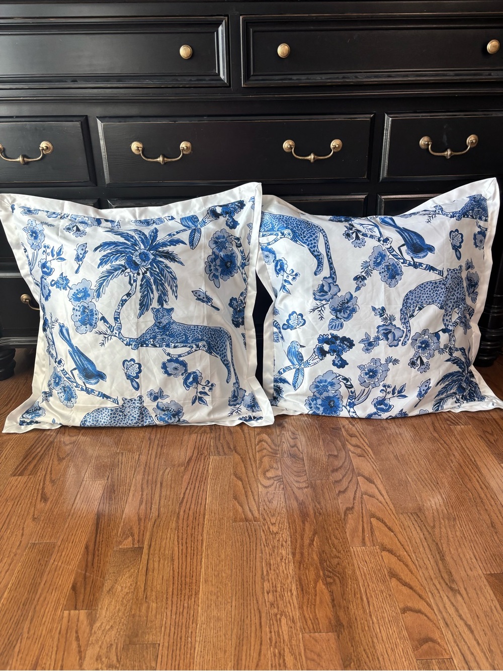 Z Gallerie- Set of 2 Blue and White Chinoiserie Euro Pillow Shams- 28x28